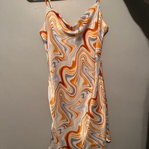 Lush Orange and Gray Swirl Mini Dress